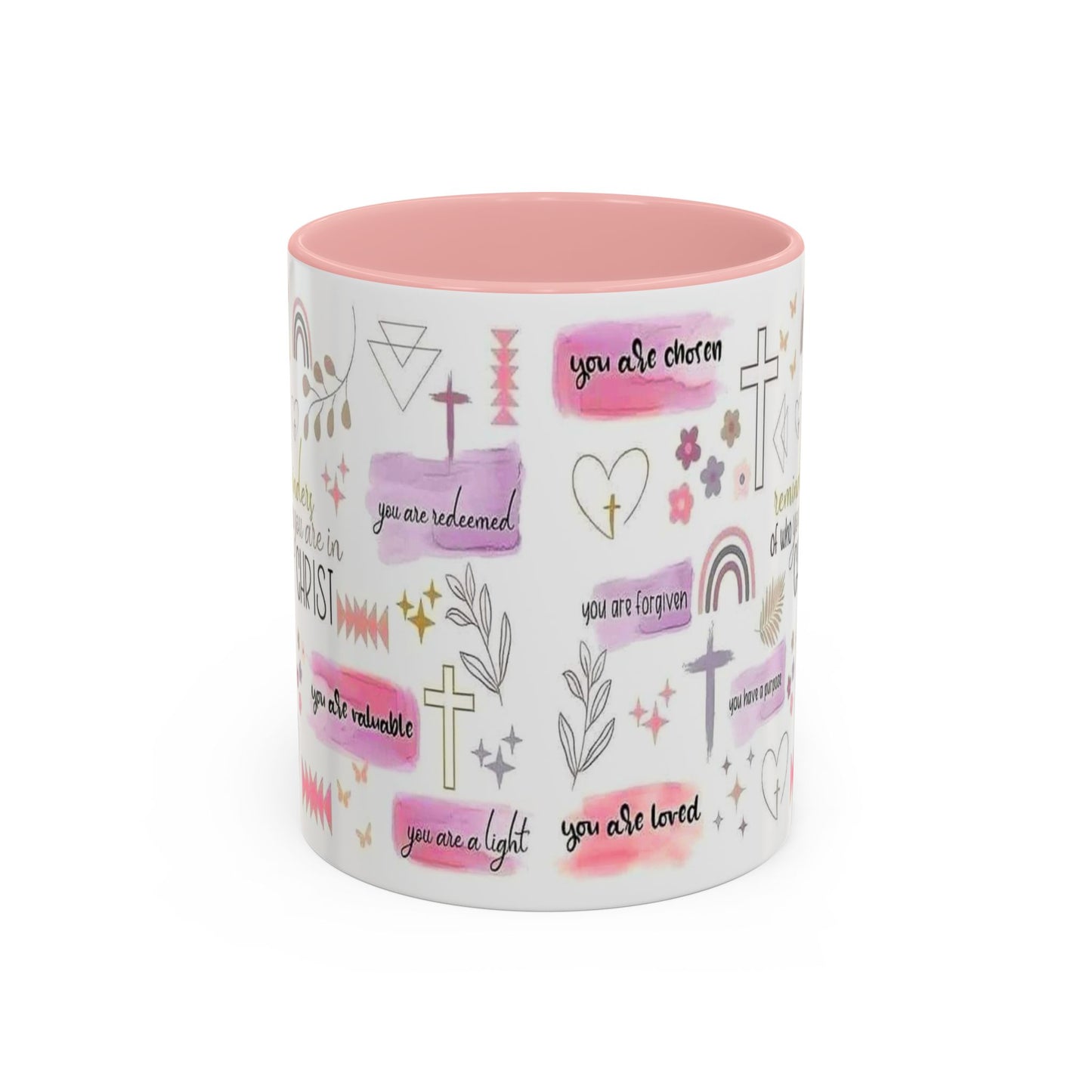 Christian Accent Coffee Mug — "Remind me who you are in Christ" Inspirational Pattern