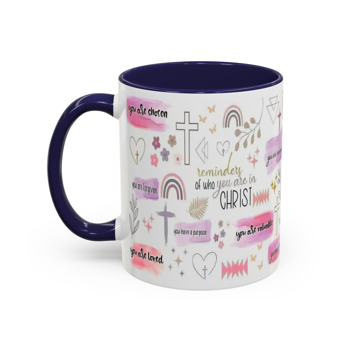 Christian Accent Coffee Mug — "Remind me who you are in Christ" Inspirational Pattern