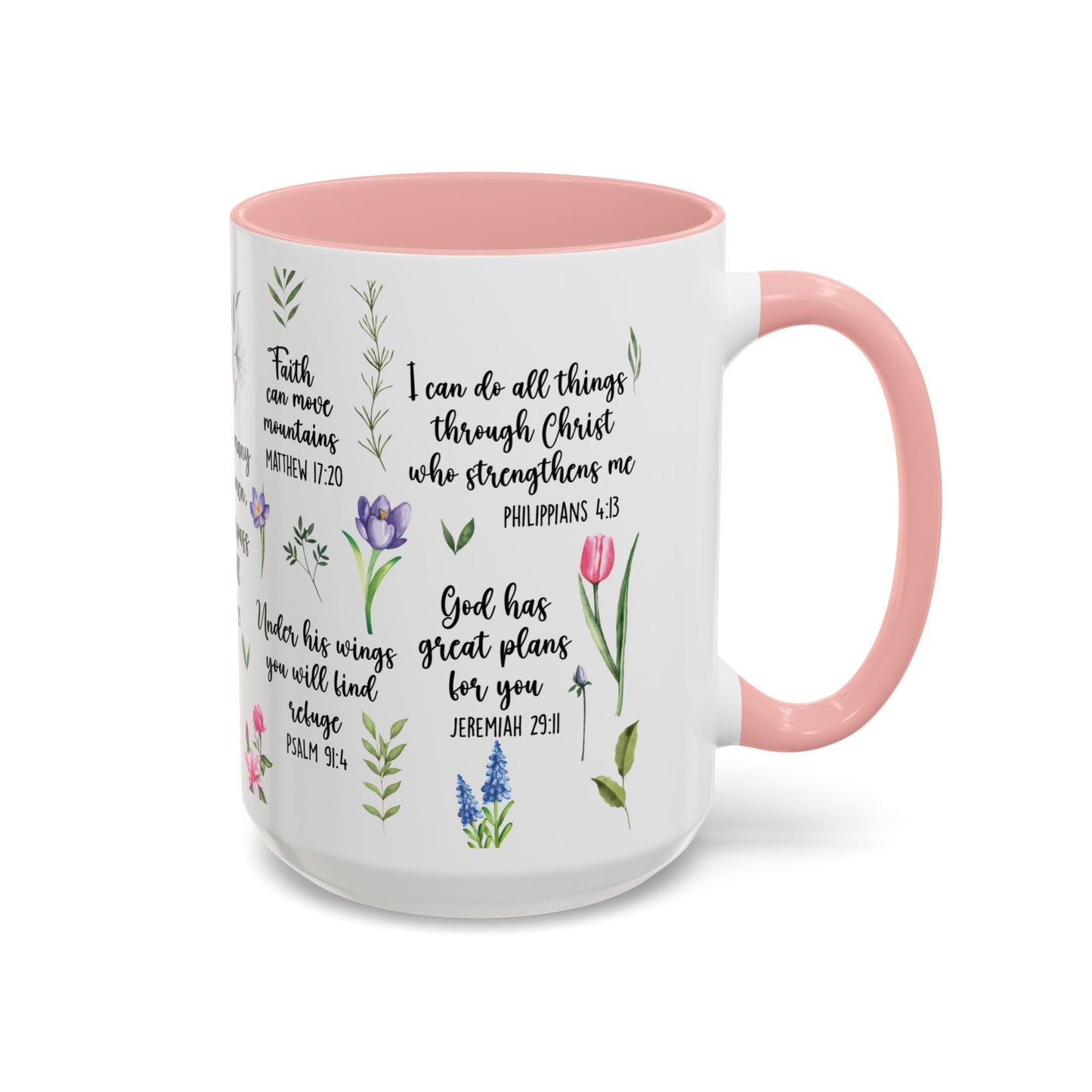 Inspirational Bible Verse Coffee Mug — Floral Scripture Quotes (11/15oz)