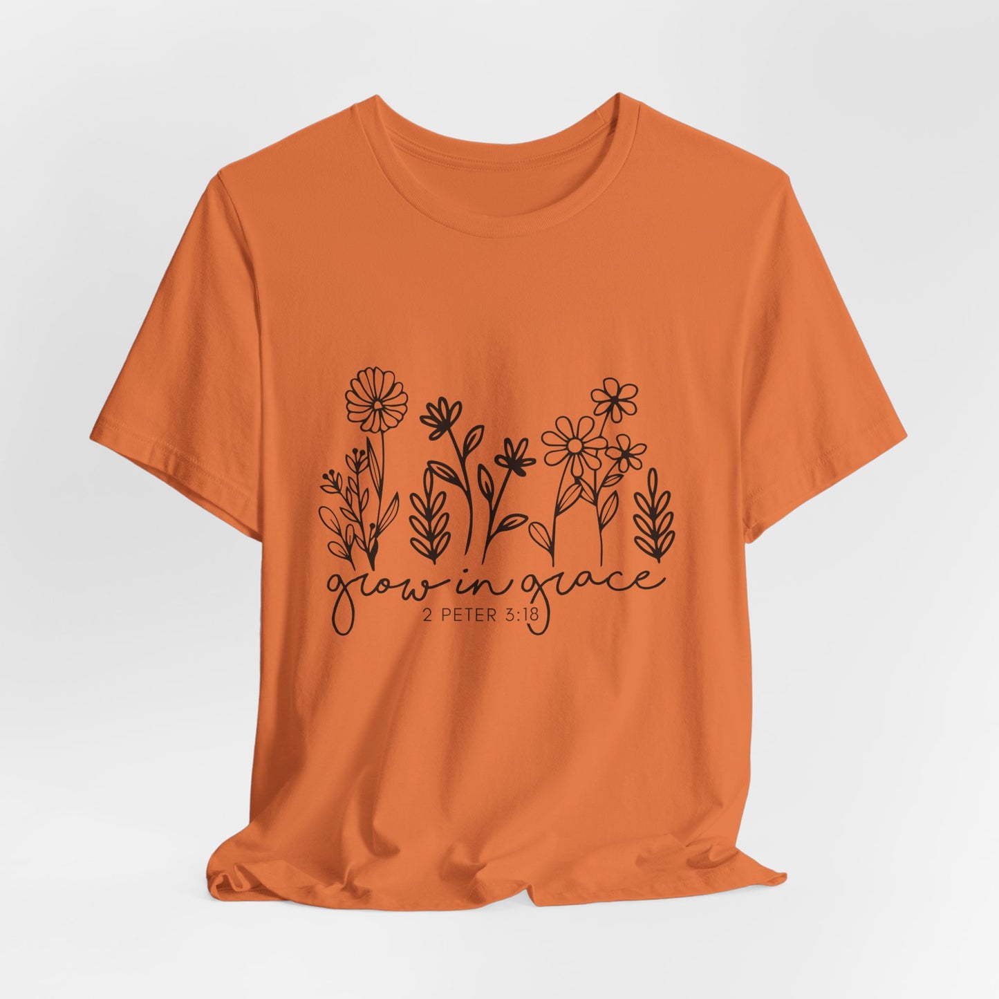 Grow in Grace Floral Tee — Christian Scripture Shirt (2 Peter 3:18)