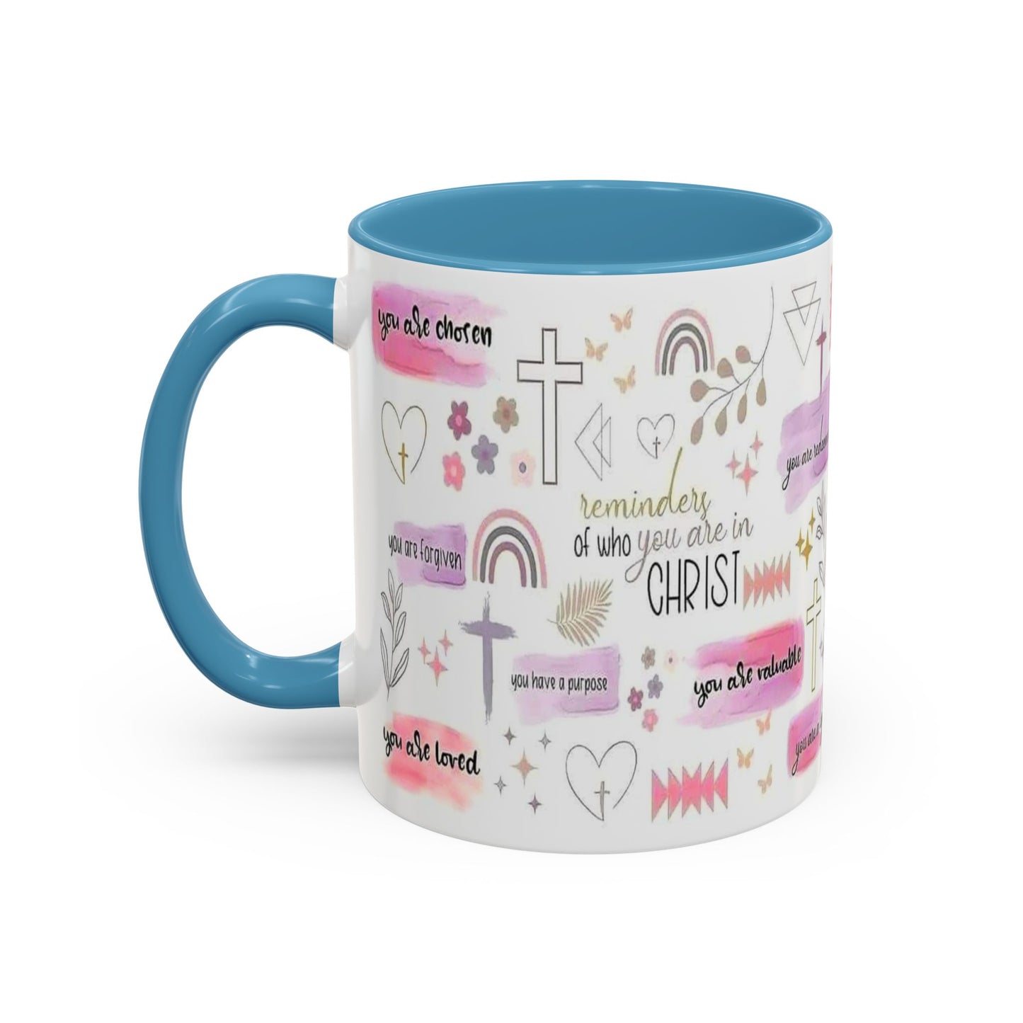 Christian Accent Coffee Mug — "Remind me who you are in Christ" Inspirational Pattern