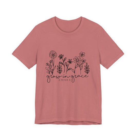 Grow in Grace Floral Tee — Christian Scripture Shirt (2 Peter 3:18)