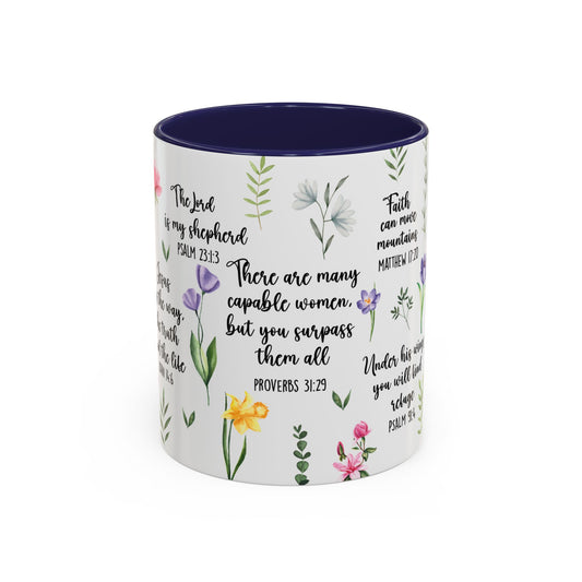 Inspirational Bible Verse Coffee Mug — Floral Scripture Quotes (11/15oz)