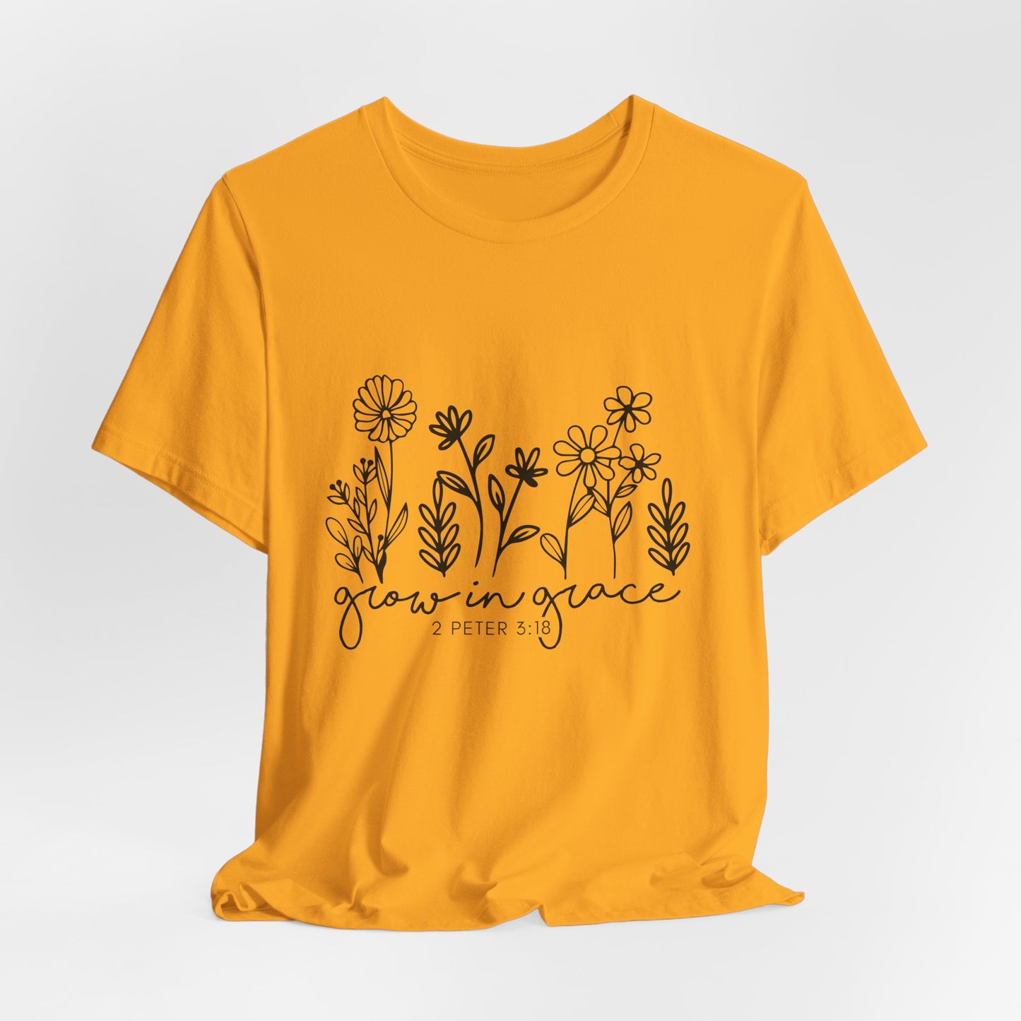 Grow in Grace Floral Tee — Christian Scripture Shirt (2 Peter 3:18)
