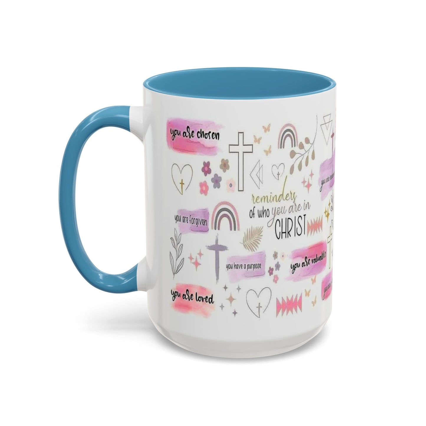 Christian Accent Coffee Mug — "Remind me who you are in Christ" Inspirational Pattern