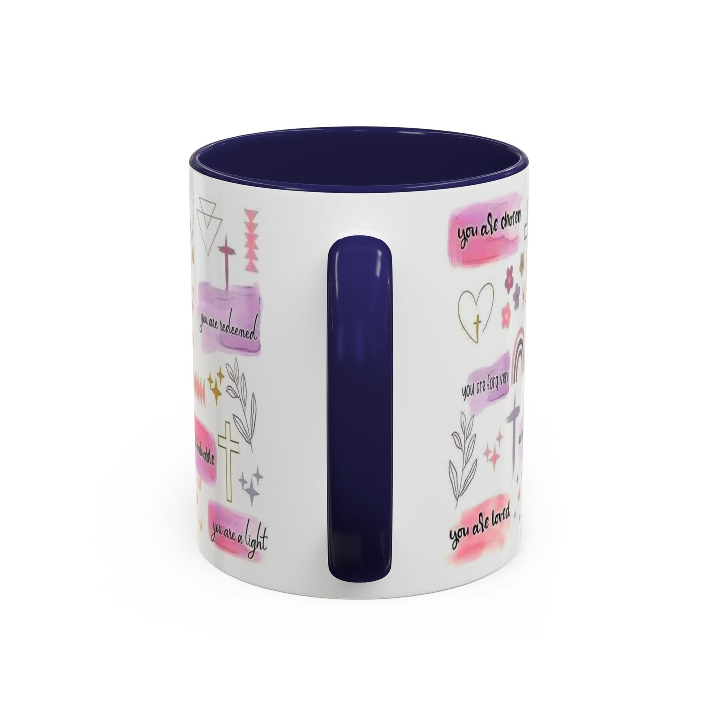 Christian Accent Coffee Mug — "Remind me who you are in Christ" Inspirational Pattern