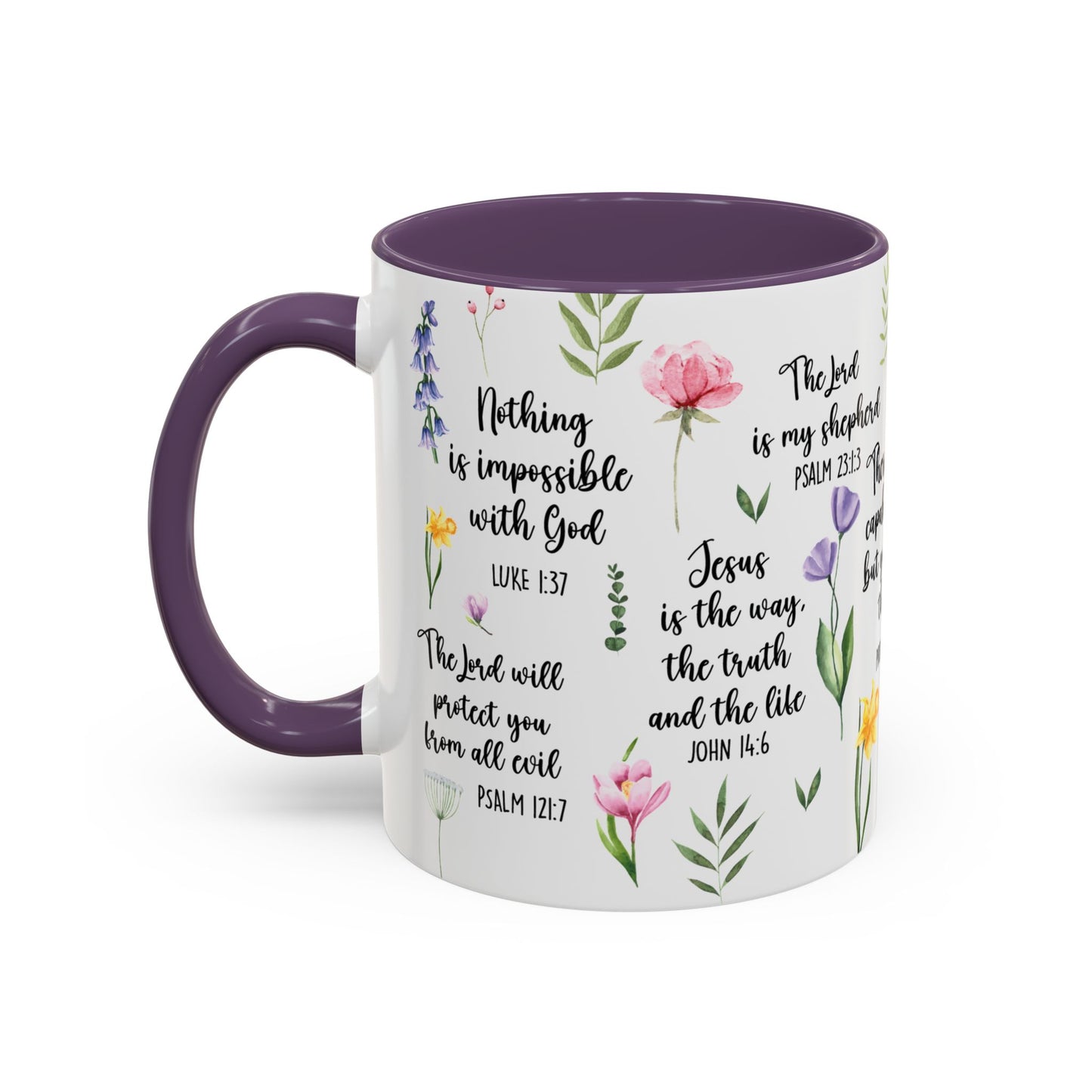 Inspirational Bible Verse Coffee Mug — Floral Scripture Quotes (11/15oz)