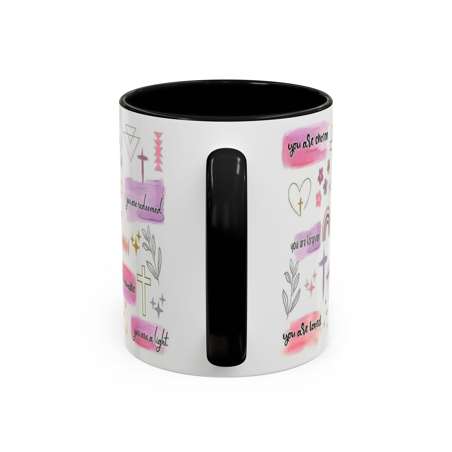 Christian Accent Coffee Mug — "Remind me who you are in Christ" Inspirational Pattern