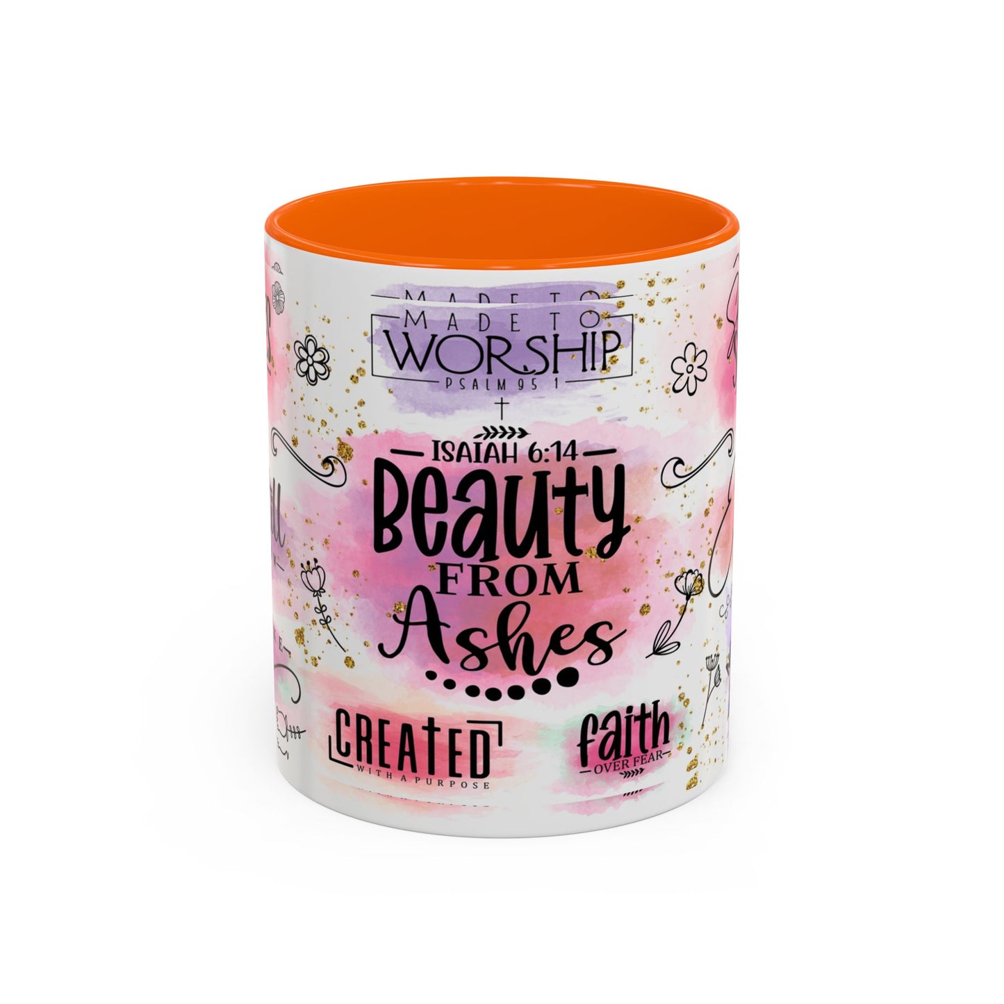 Inspirational Christian Coffee Mug — "Beauty From Ashes" Faith & Strength Accent Mug (11/15oz)
