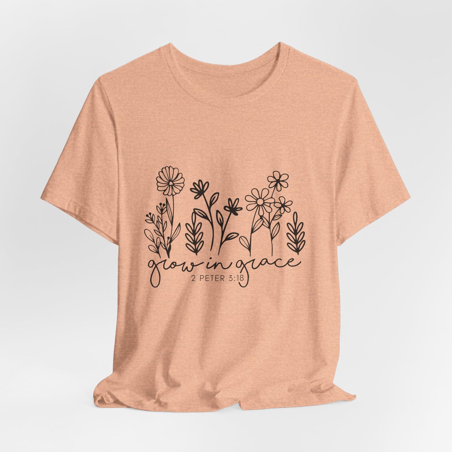 Grow in Grace Floral Tee — Christian Scripture Shirt (2 Peter 3:18)