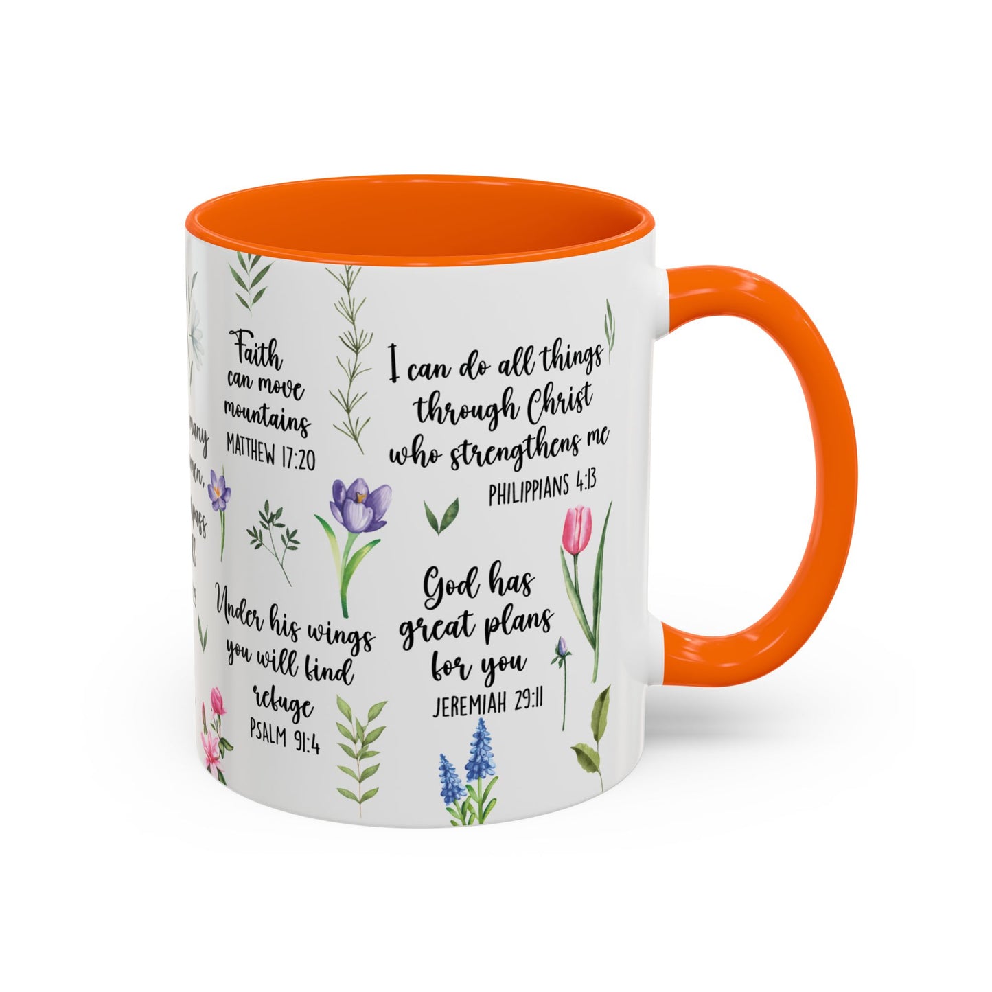 Inspirational Bible Verse Coffee Mug — Floral Scripture Quotes (11/15oz)