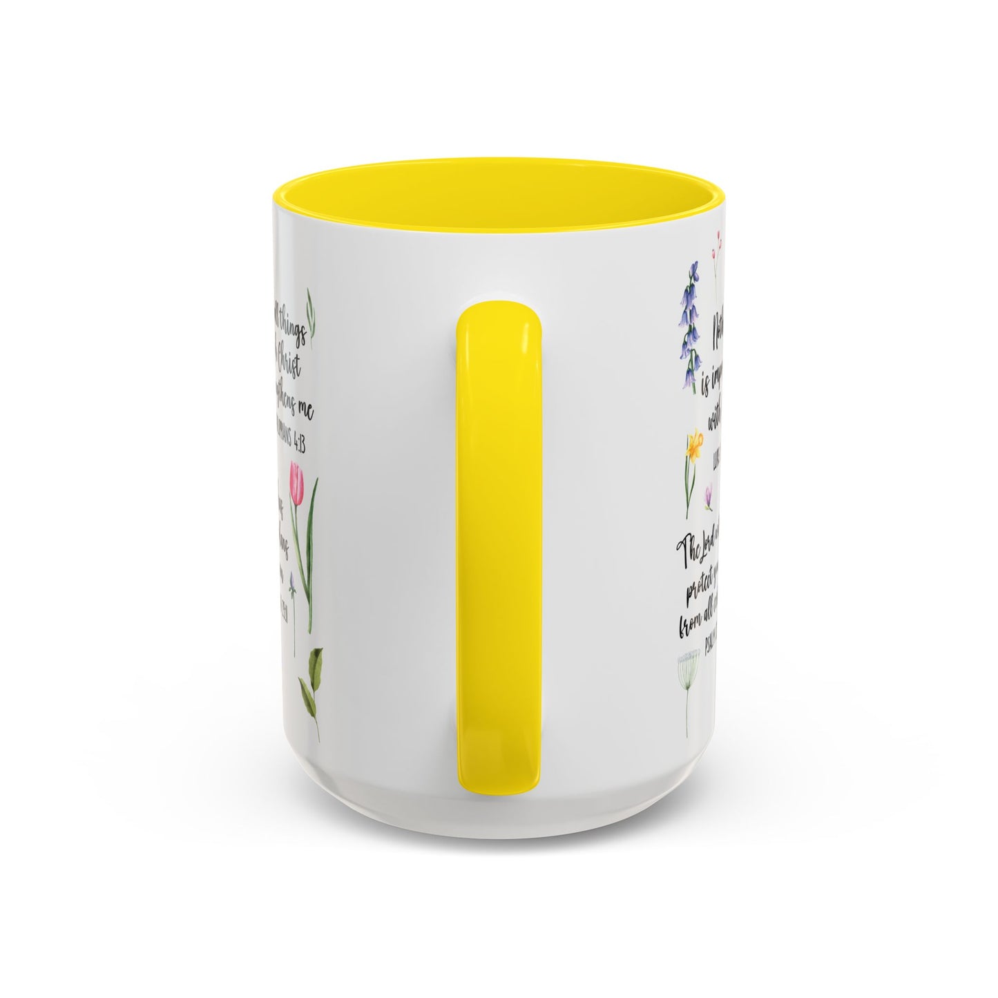 Inspirational Bible Verse Coffee Mug — Floral Scripture Quotes (11/15oz)