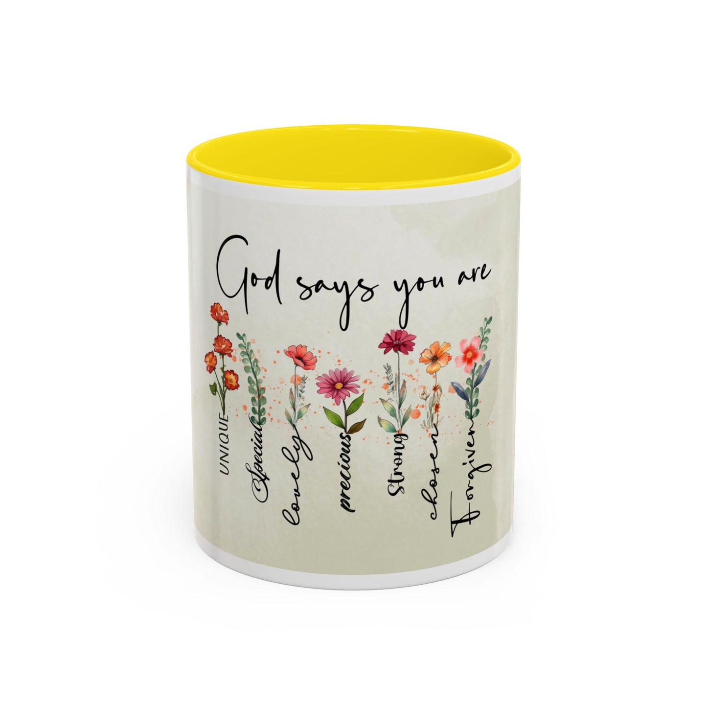 Inspirational Floral Coffee Mug — "God Says You Are" Ceramic Accent Mug (11/15 oz)