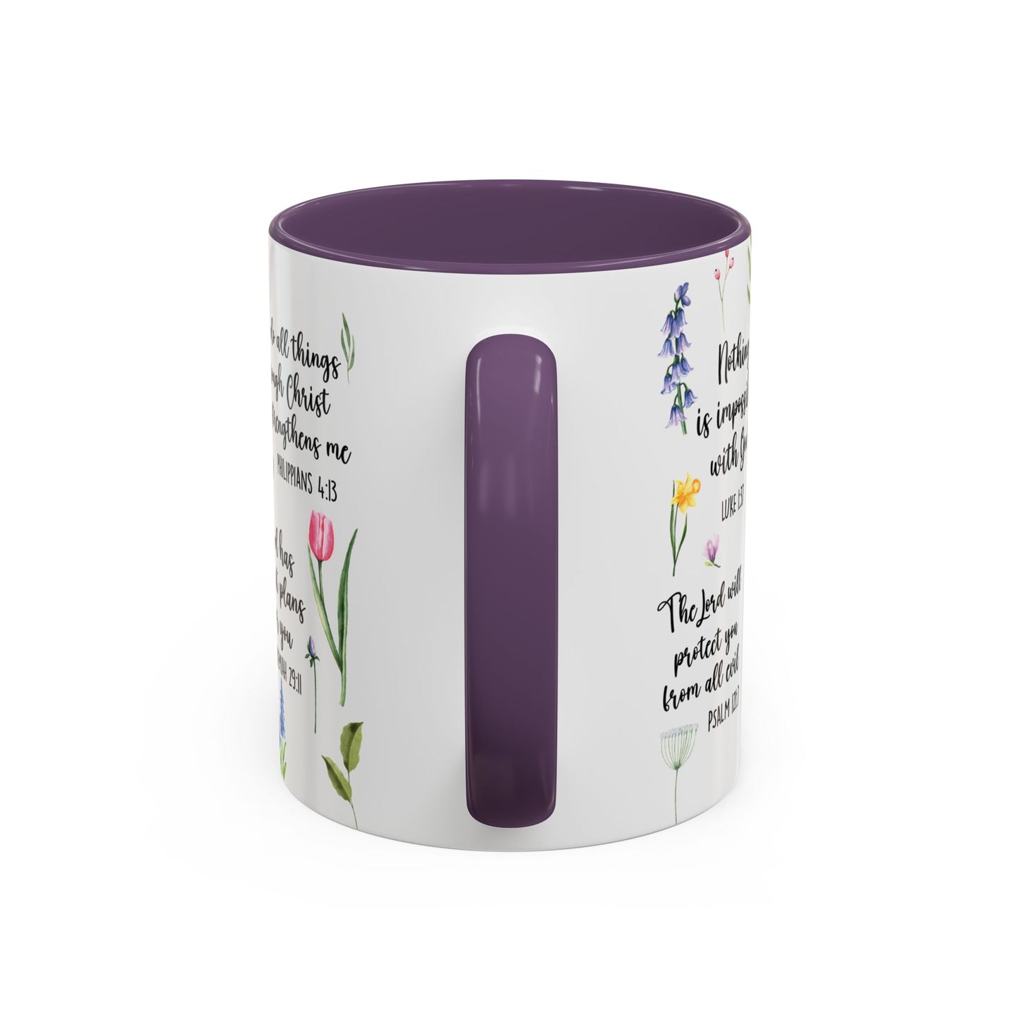 Inspirational Bible Verse Coffee Mug — Floral Scripture Quotes (11/15oz)