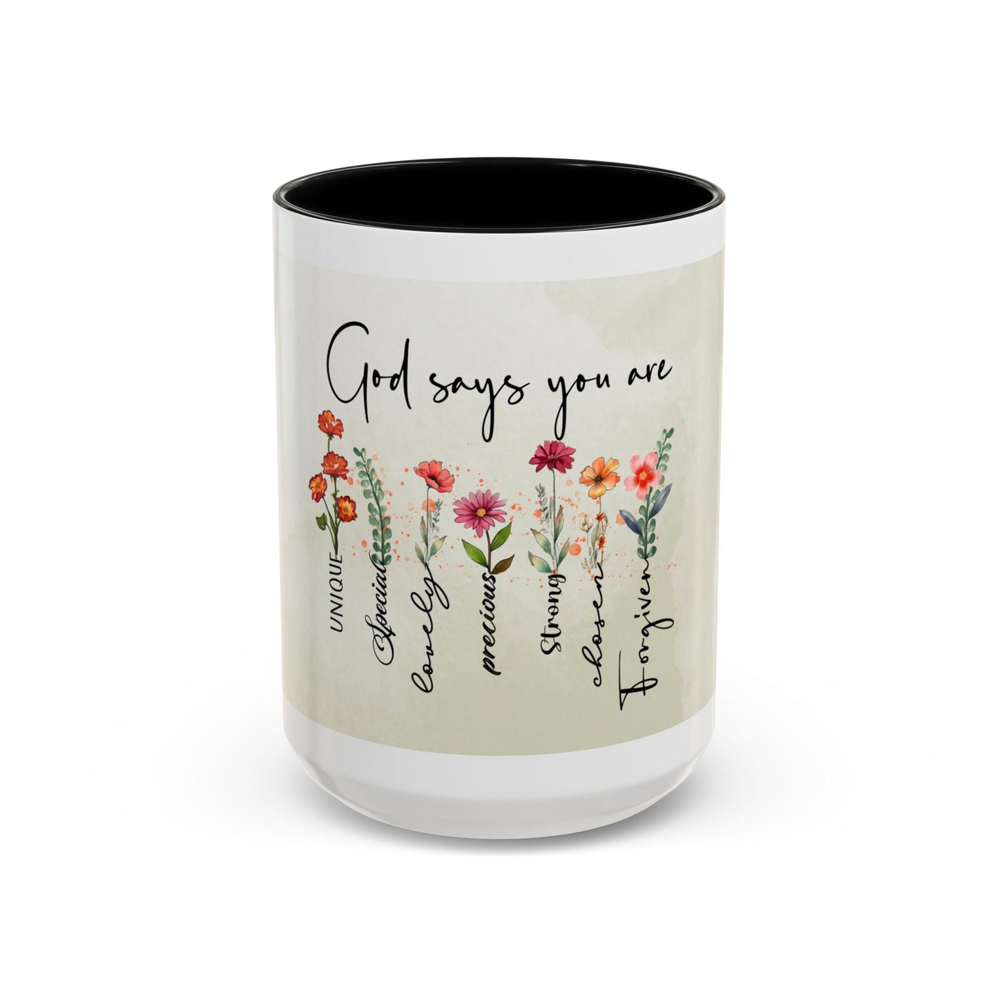 Inspirational Floral Coffee Mug — "God Says You Are" Ceramic Accent Mug (11/15 oz)