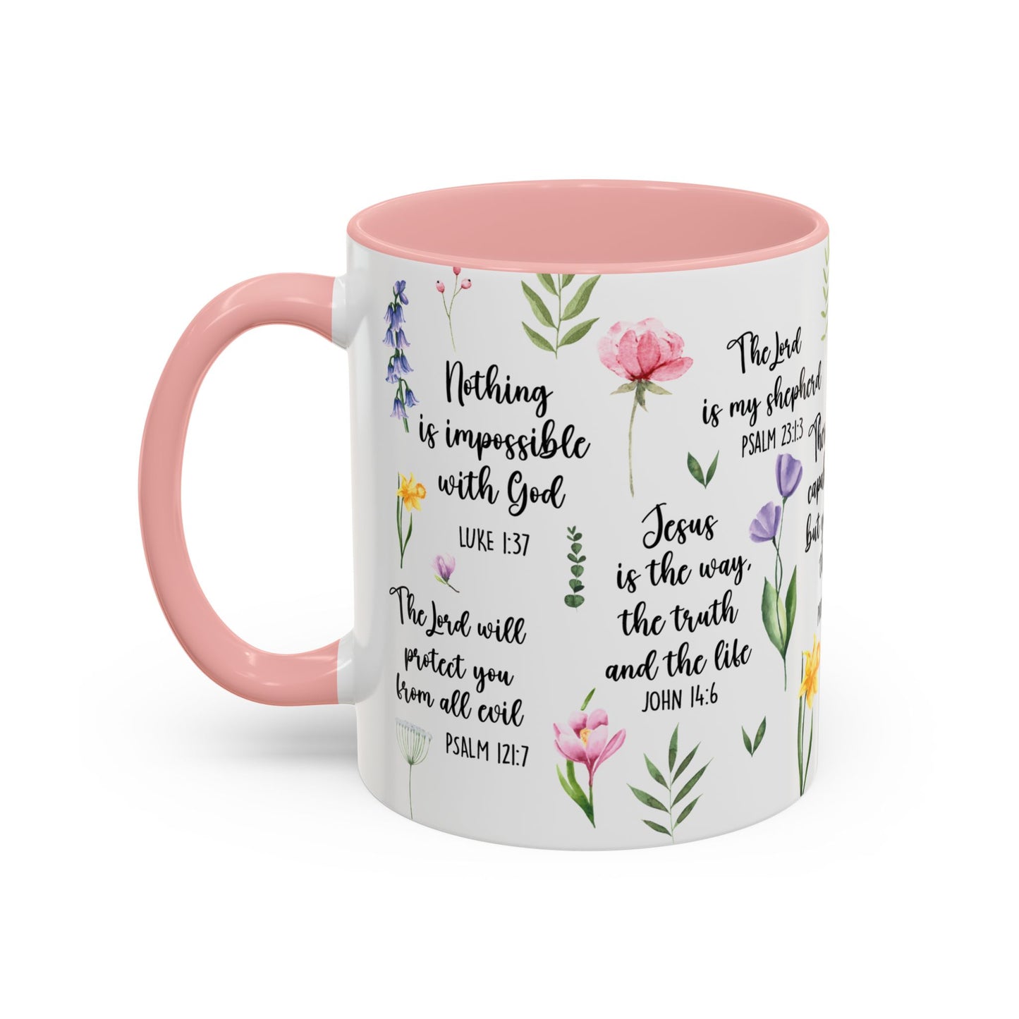 Inspirational Bible Verse Coffee Mug — Floral Scripture Quotes (11/15oz)