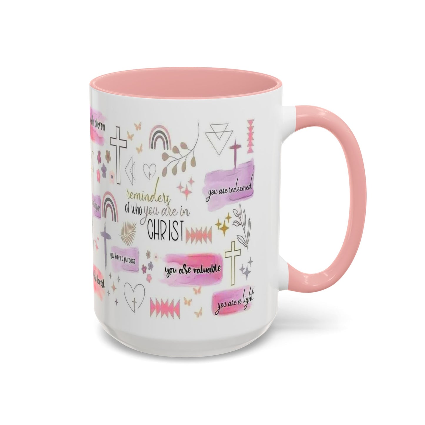 Christian Accent Coffee Mug — "Remind me who you are in Christ" Inspirational Pattern