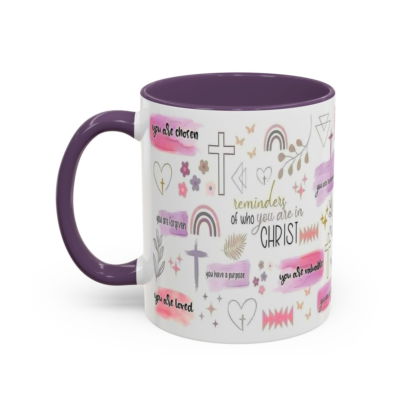 Christian Accent Coffee Mug — "Remind me who you are in Christ" Inspirational Pattern