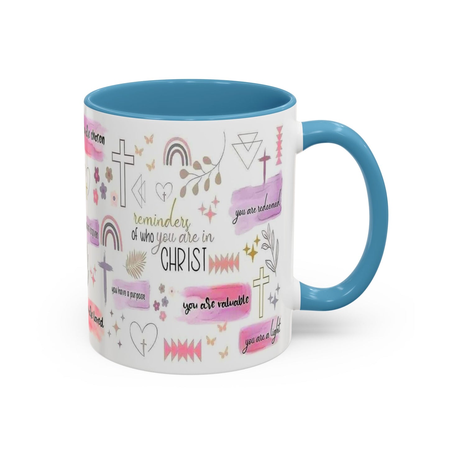 Christian Accent Coffee Mug — "Remind me who you are in Christ" Inspirational Pattern