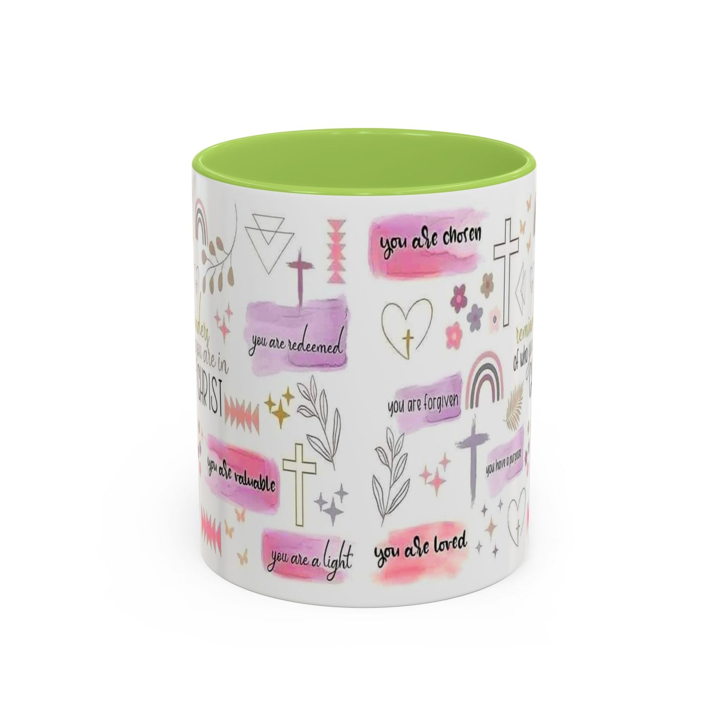 Christian Accent Coffee Mug — "Remind me who you are in Christ" Inspirational Pattern