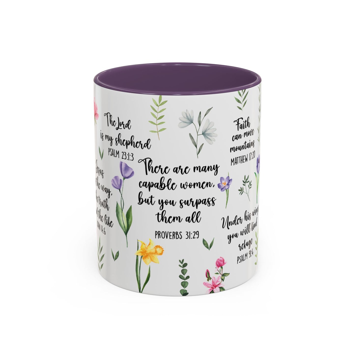 Inspirational Bible Verse Coffee Mug — Floral Scripture Quotes (11/15oz)