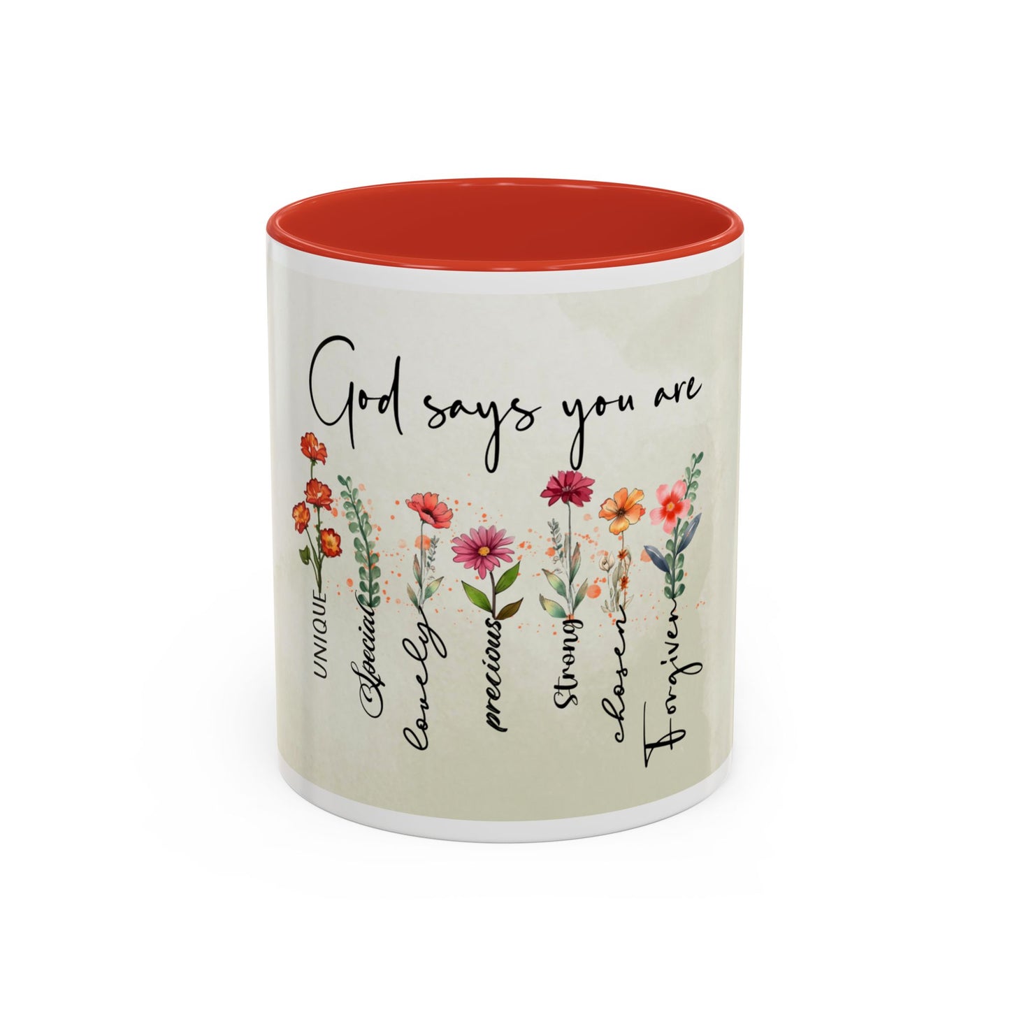Inspirational Floral Coffee Mug — "God Says You Are" Ceramic Accent Mug (11/15 oz)