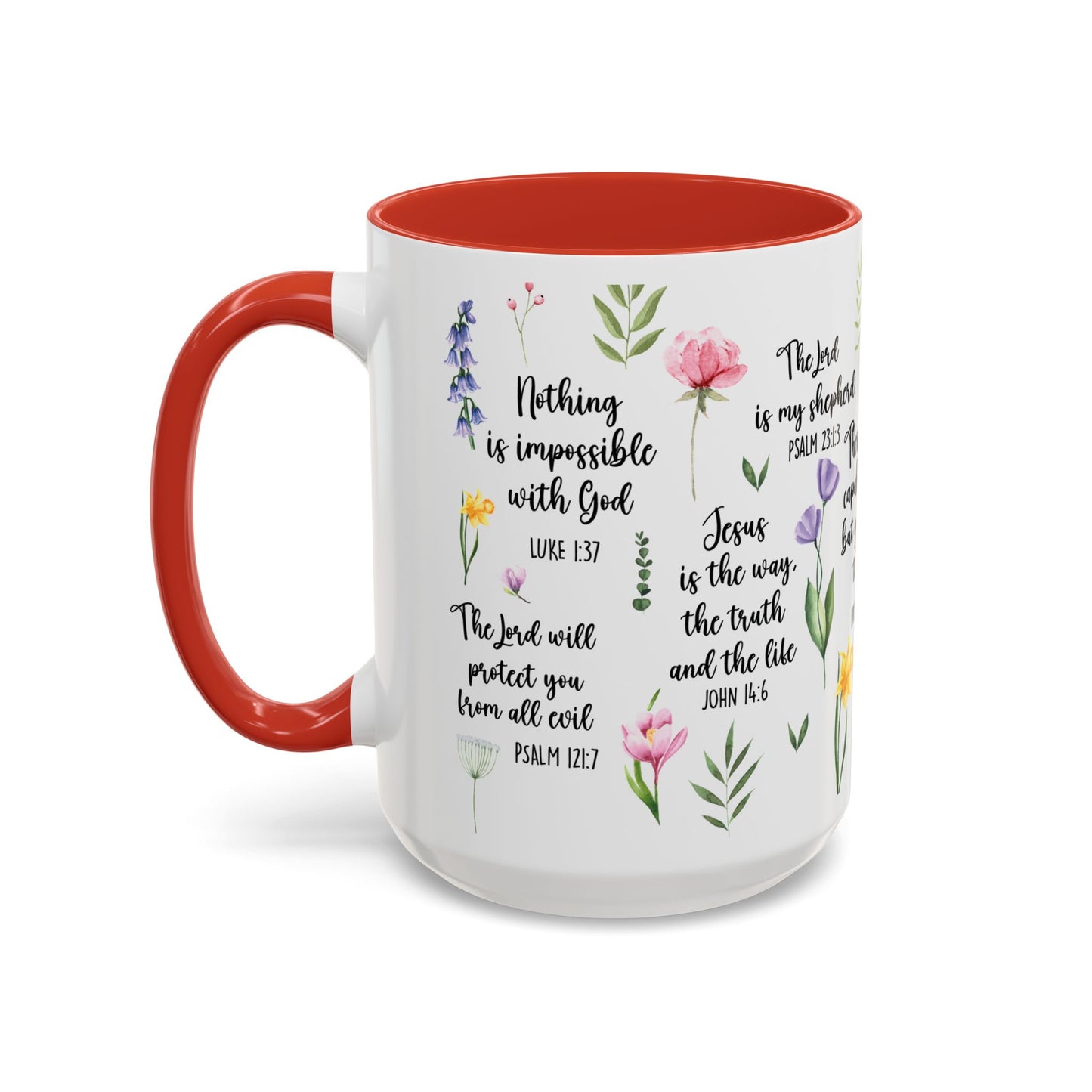 Inspirational Bible Verse Coffee Mug — Floral Scripture Quotes (11/15oz)