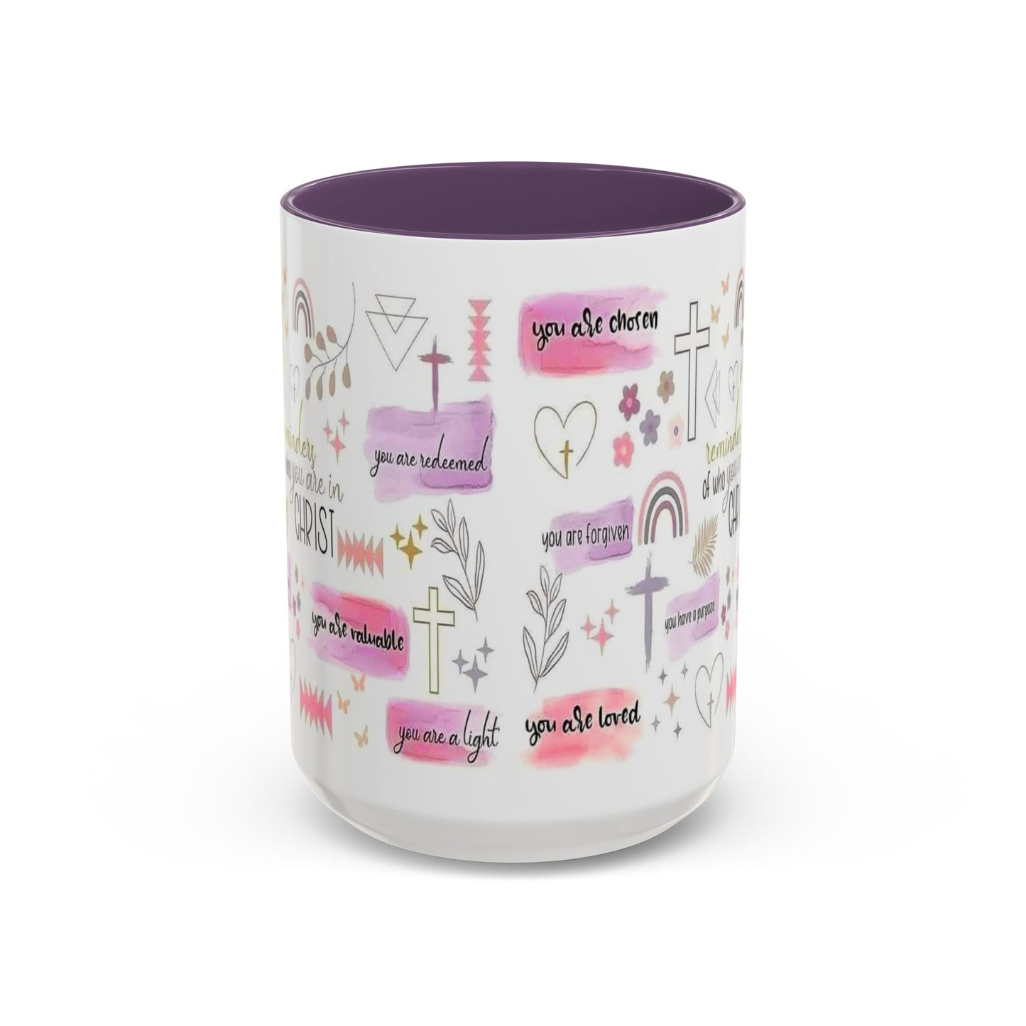 Christian Accent Coffee Mug — "Remind me who you are in Christ" Inspirational Pattern