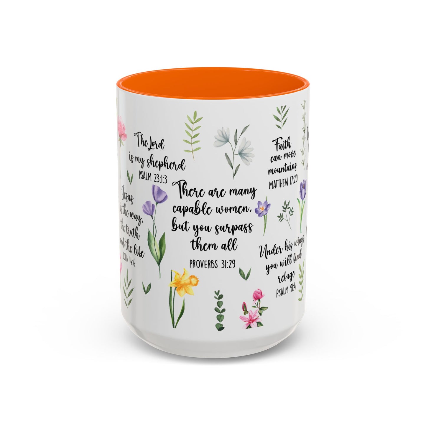 Inspirational Bible Verse Coffee Mug — Floral Scripture Quotes (11/15oz)