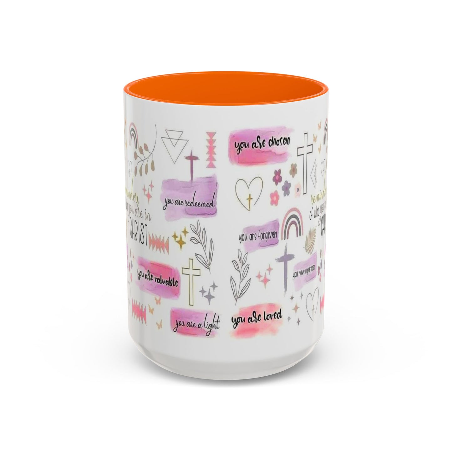 Christian Accent Coffee Mug — "Remind me who you are in Christ" Inspirational Pattern