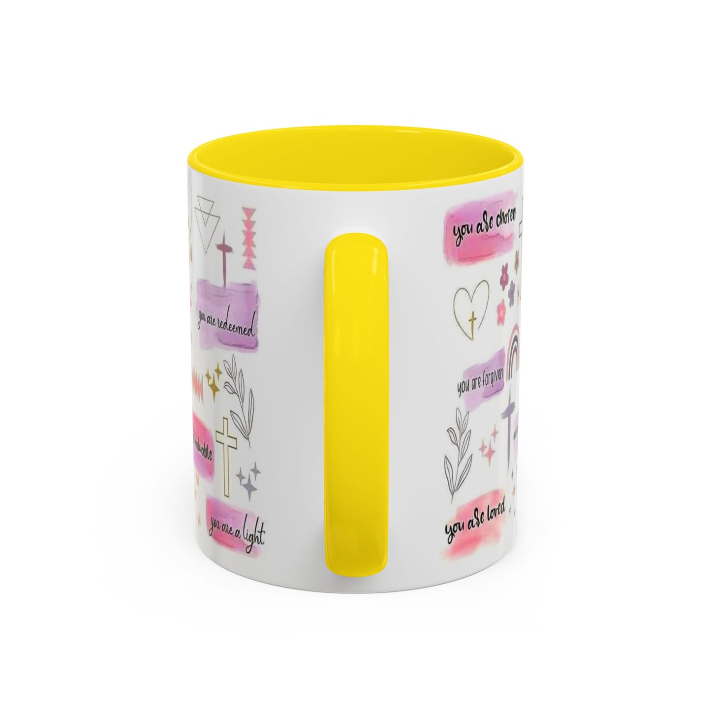 Christian Accent Coffee Mug — "Remind me who you are in Christ" Inspirational Pattern