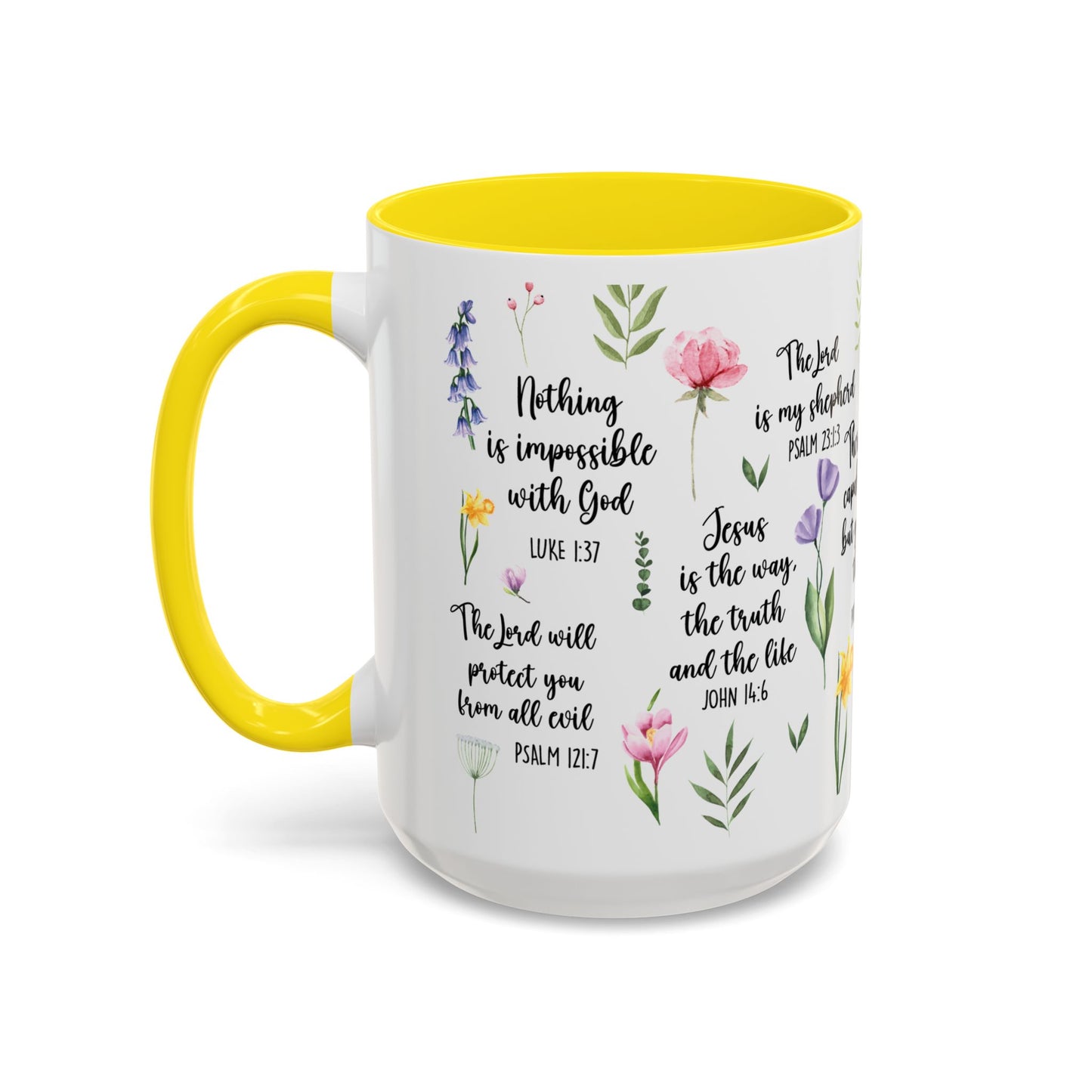 Inspirational Bible Verse Coffee Mug — Floral Scripture Quotes (11/15oz)