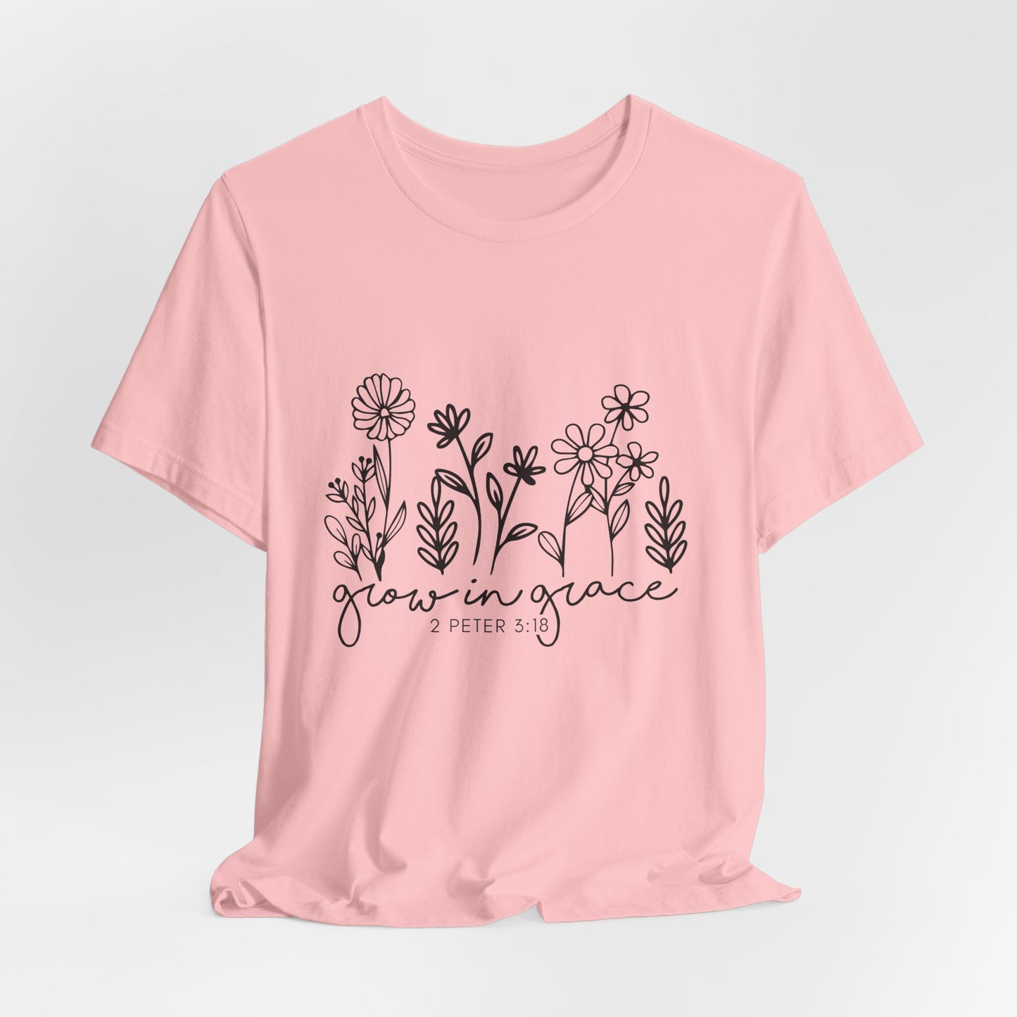 Grow in Grace Floral Tee — Christian Scripture Shirt (2 Peter 3:18)