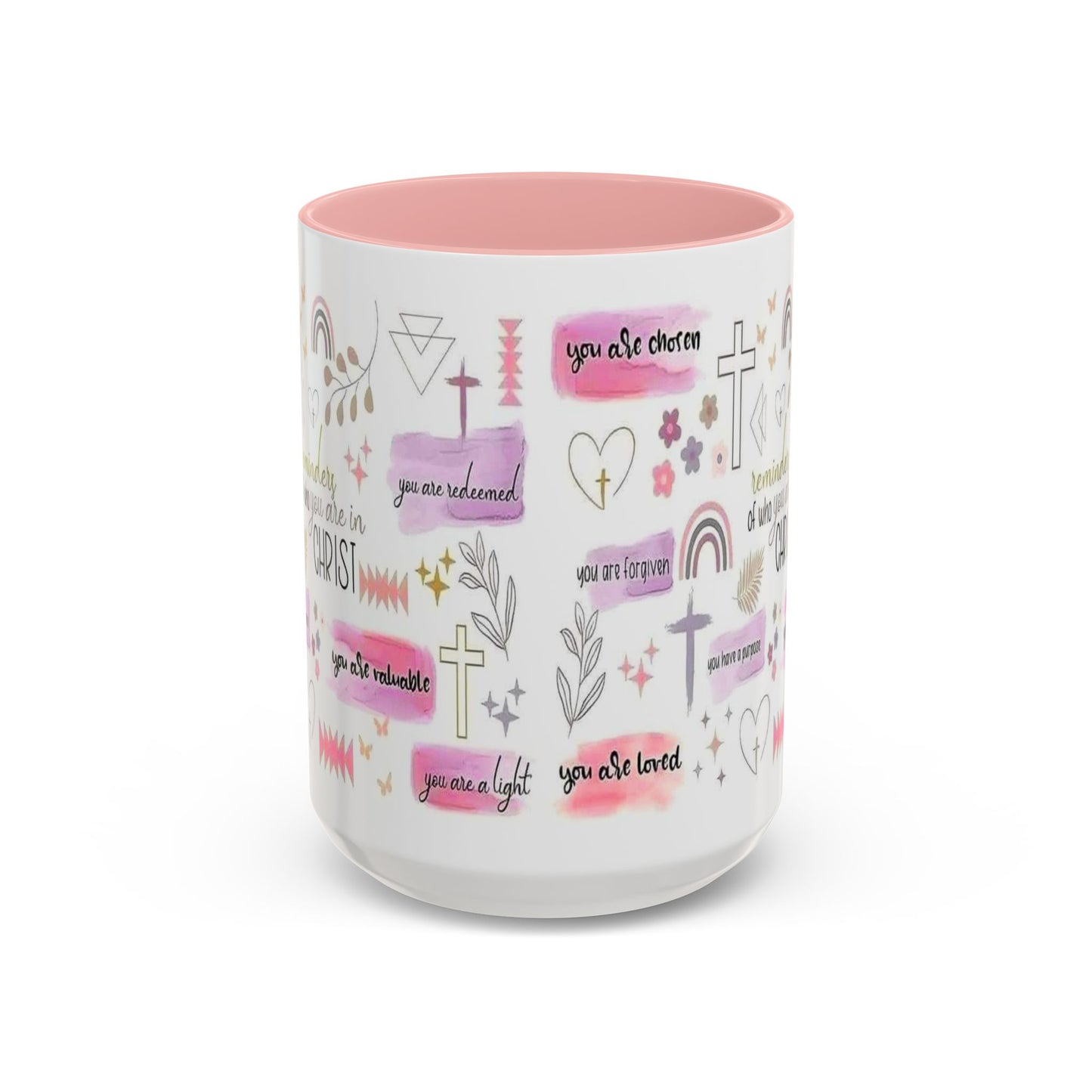 Christian Accent Coffee Mug — "Remind me who you are in Christ" Inspirational Pattern