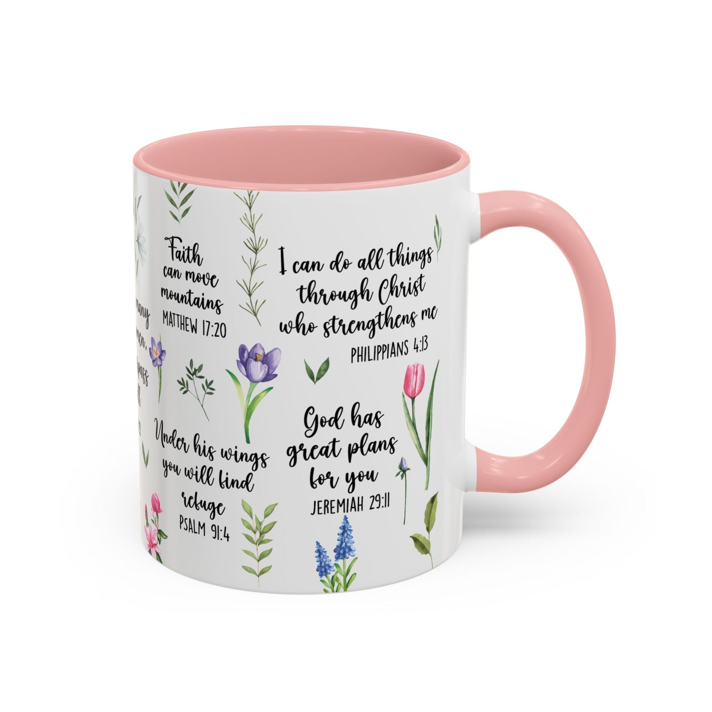 Inspirational Bible Verse Coffee Mug — Floral Scripture Quotes (11/15oz)