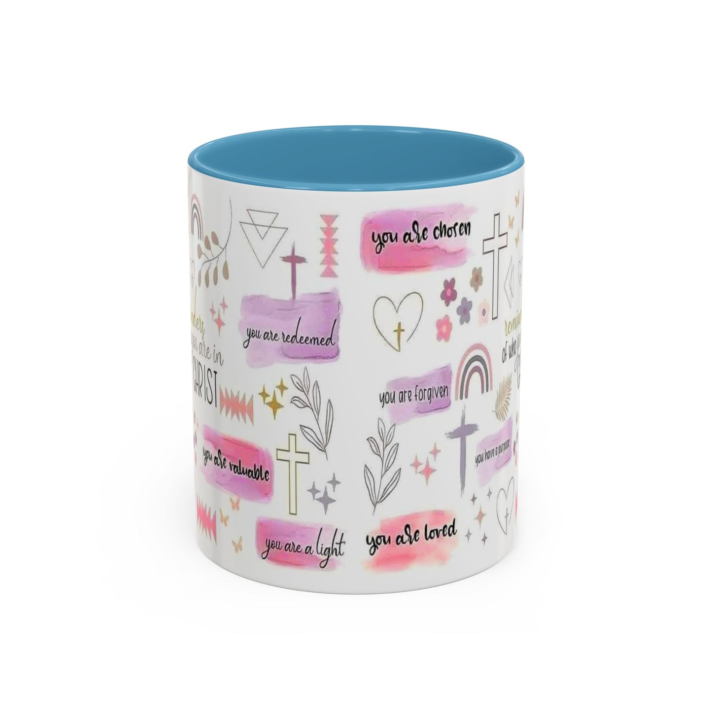 Christian Accent Coffee Mug — "Remind me who you are in Christ" Inspirational Pattern