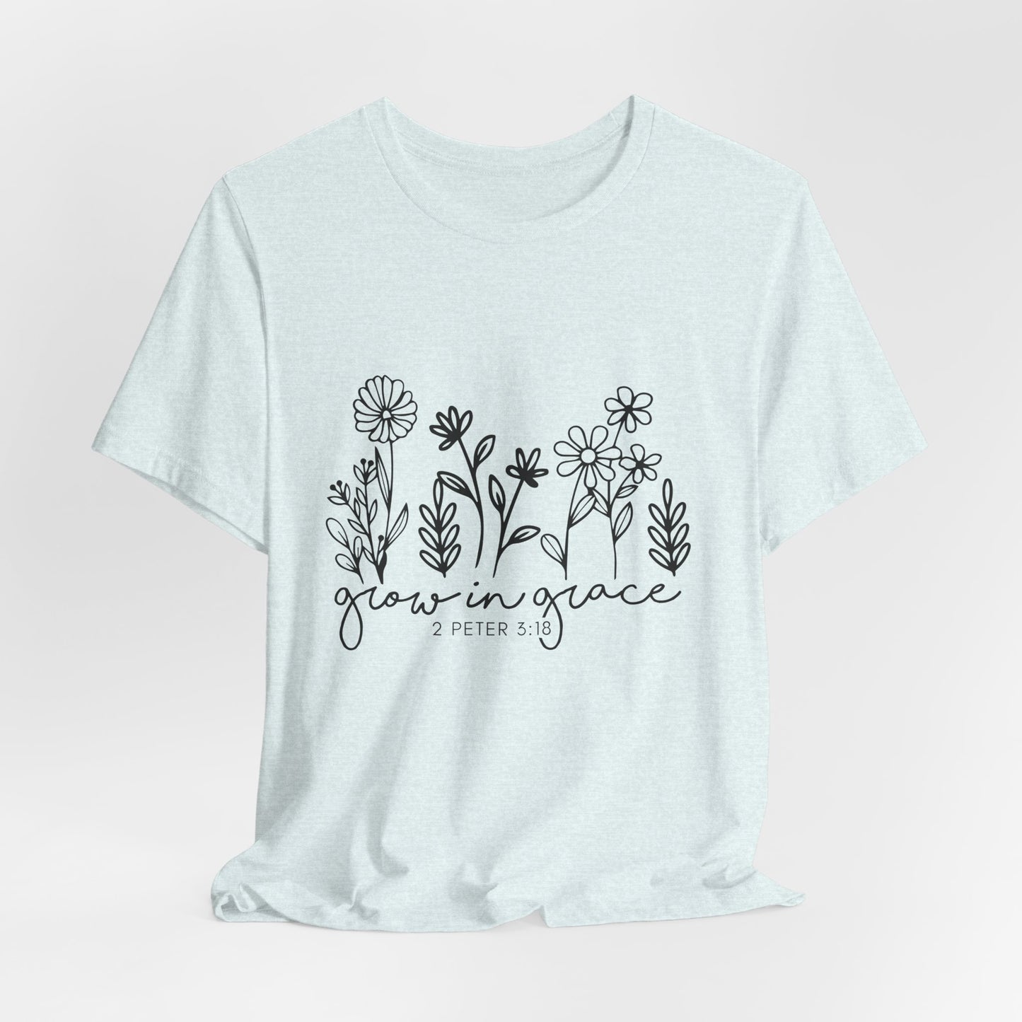 Grow in Grace Floral Tee — Christian Scripture Shirt (2 Peter 3:18)
