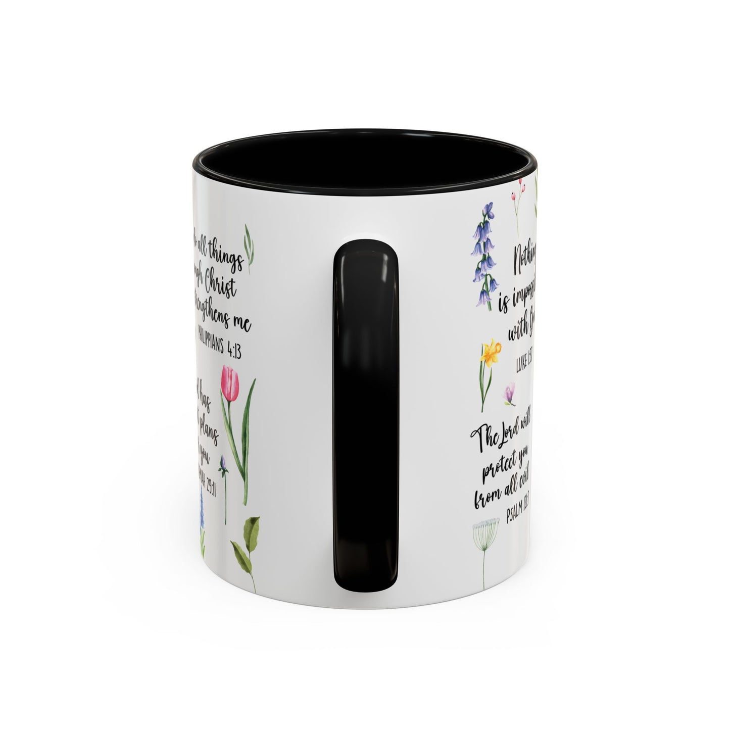 Inspirational Bible Verse Coffee Mug — Floral Scripture Quotes (11/15oz)