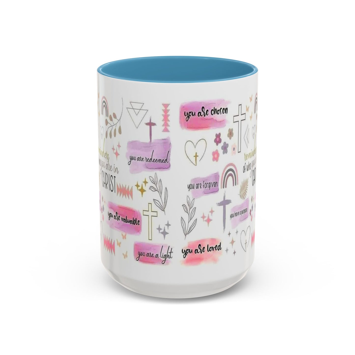Christian Accent Coffee Mug — "Remind me who you are in Christ" Inspirational Pattern