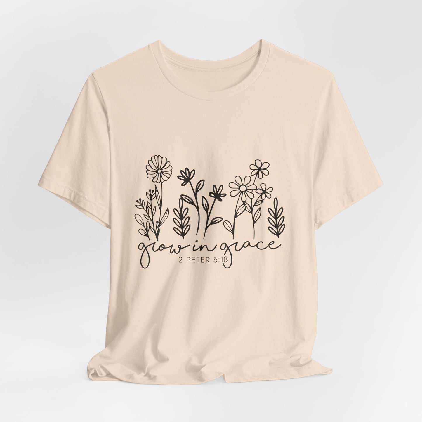 Grow in Grace Floral Tee — Christian Scripture Shirt (2 Peter 3:18)