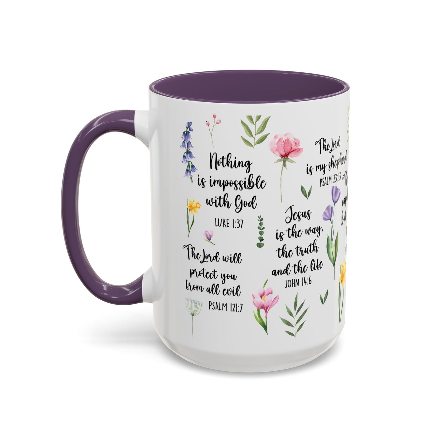 Inspirational Bible Verse Coffee Mug — Floral Scripture Quotes (11/15oz)