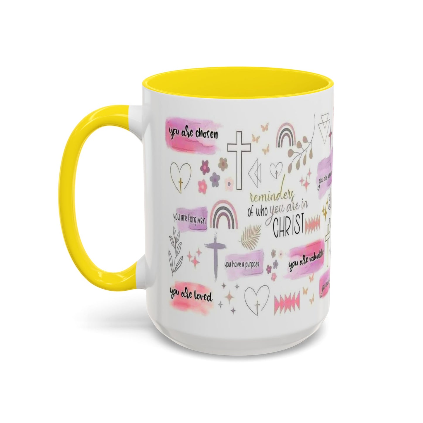 Christian Accent Coffee Mug — "Remind me who you are in Christ" Inspirational Pattern