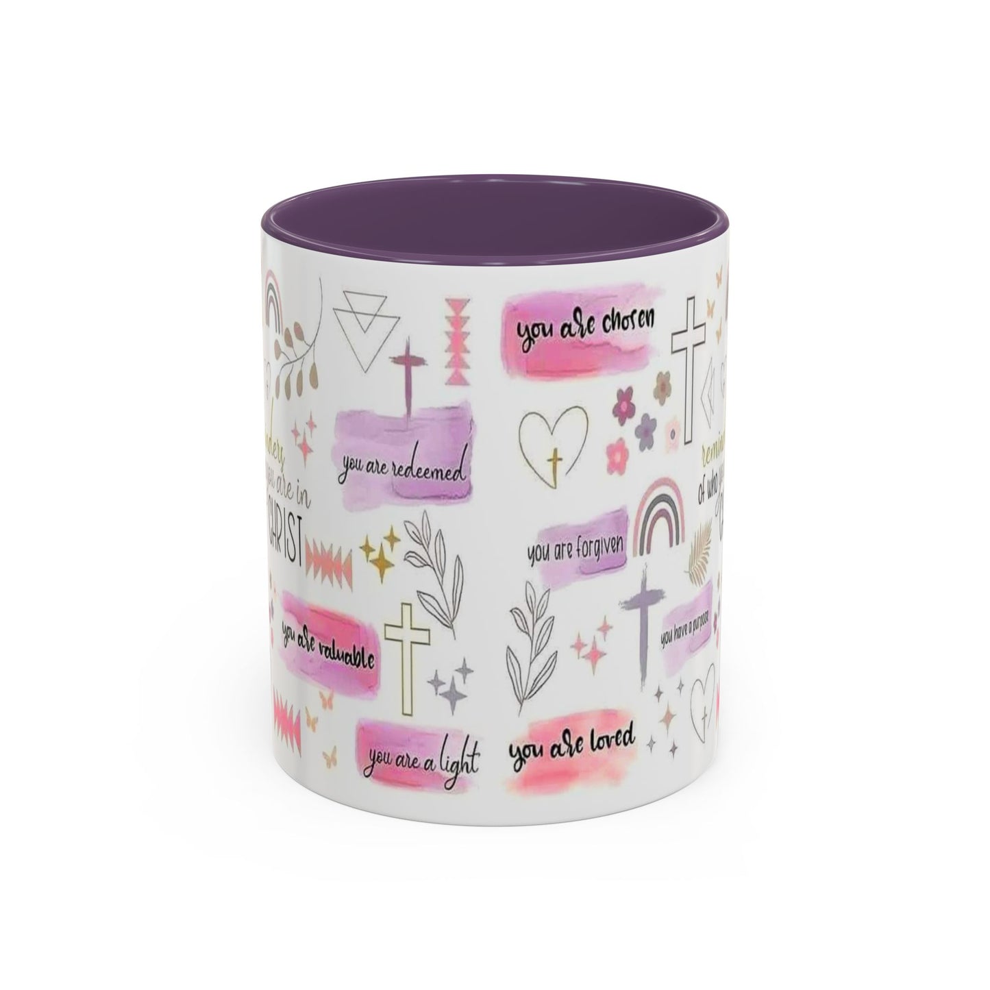 Christian Accent Coffee Mug — "Remind me who you are in Christ" Inspirational Pattern