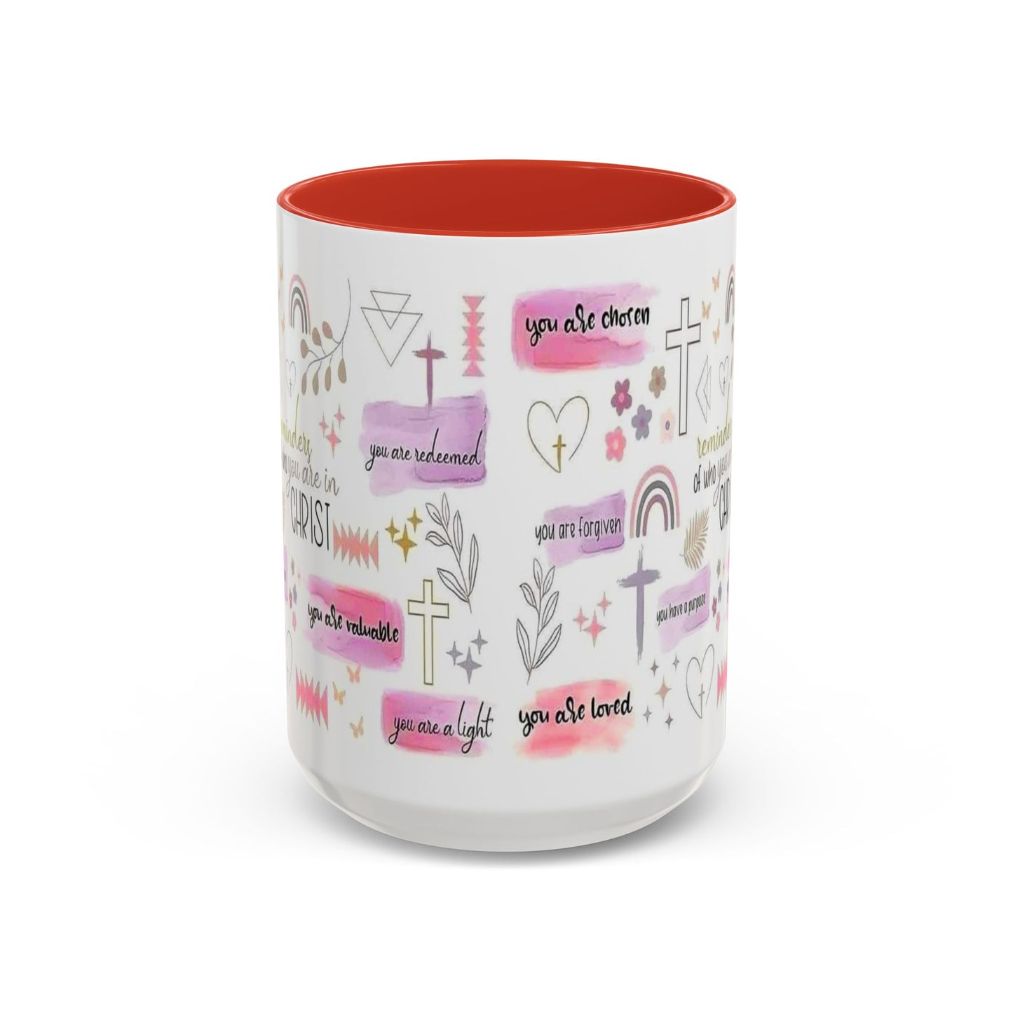 Christian Accent Coffee Mug — "Remind me who you are in Christ" Inspirational Pattern