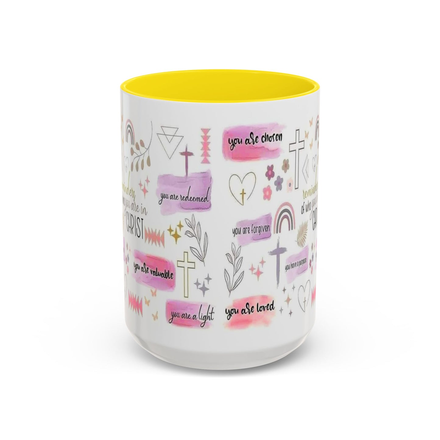 Christian Accent Coffee Mug — "Remind me who you are in Christ" Inspirational Pattern