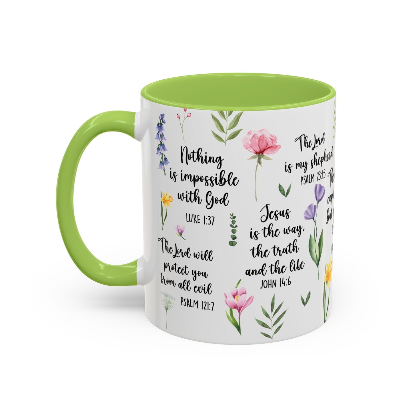 Inspirational Bible Verse Coffee Mug — Floral Scripture Quotes (11/15oz)