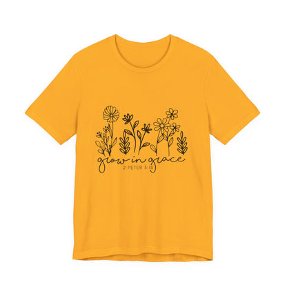 Grow in Grace Floral Tee — Christian Scripture Shirt (2 Peter 3:18)