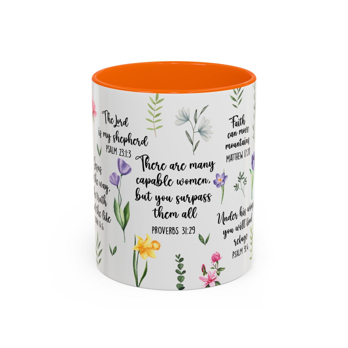 Inspirational Bible Verse Coffee Mug — Floral Scripture Quotes (11/15oz)