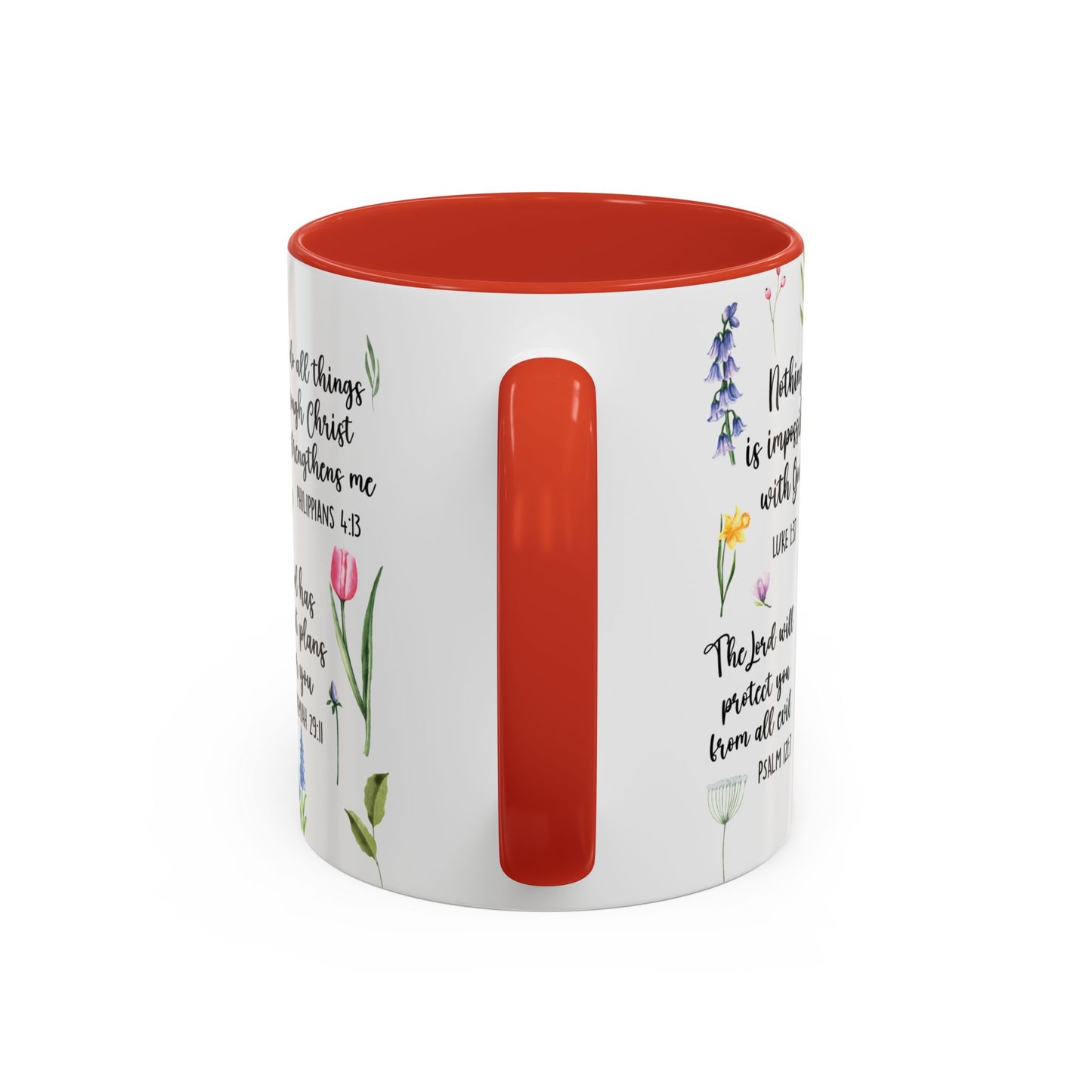 Inspirational Bible Verse Coffee Mug — Floral Scripture Quotes (11/15oz)