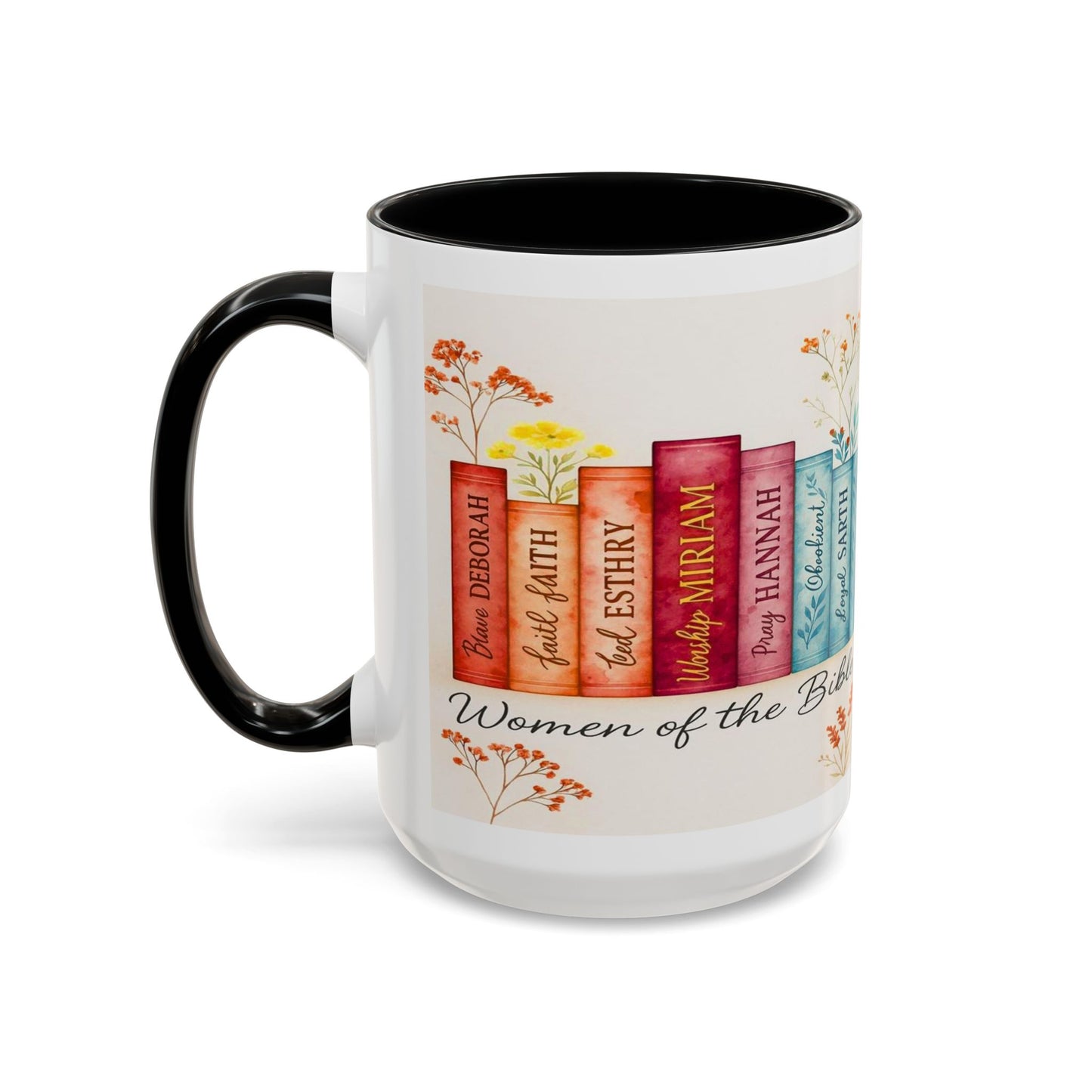 Bible Women Coffee Mug — Floral Illustrated Books Design (11/15 oz)